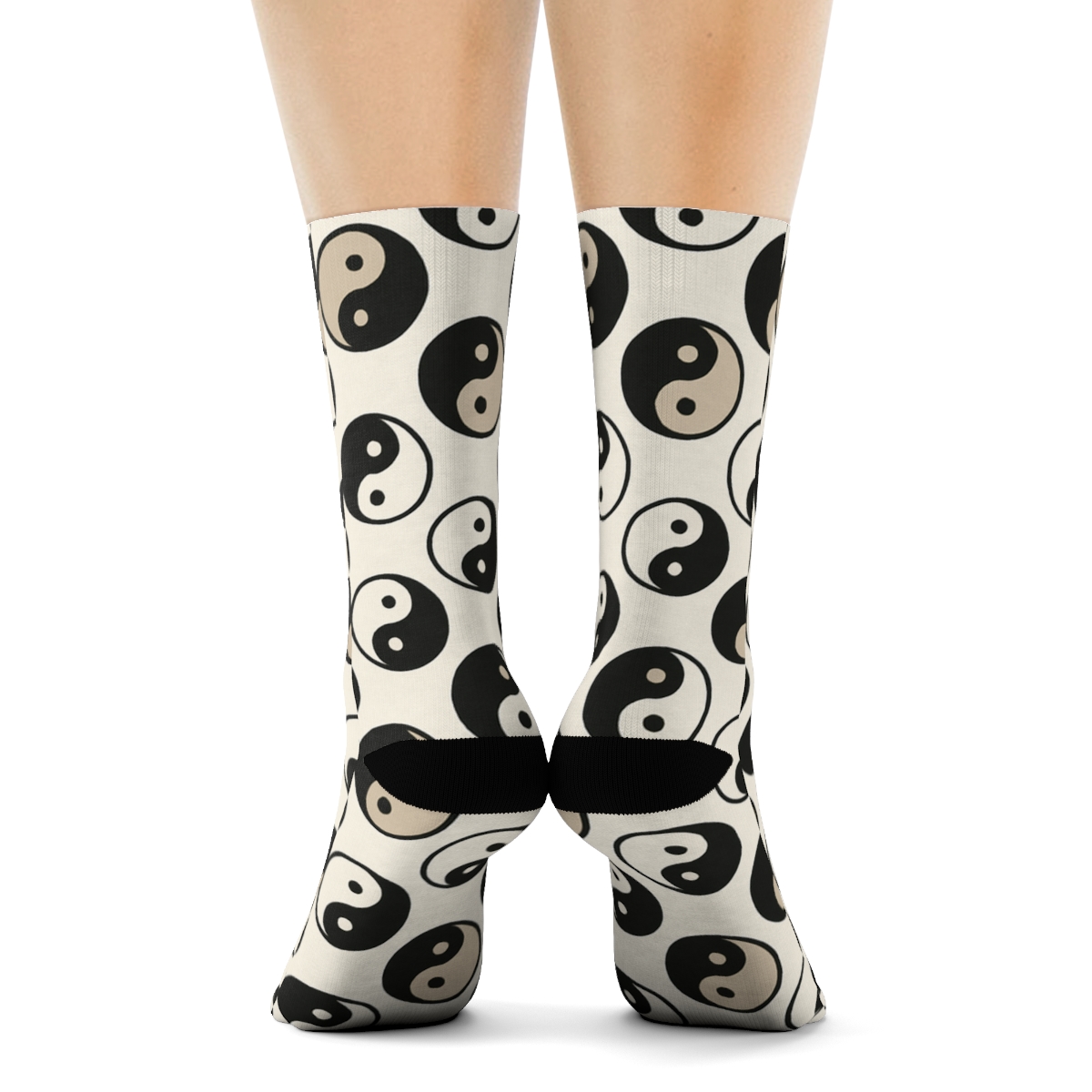 Minimal Taijitu Micro Dot Lattice On Soft Ivory Background soft everyday crew socksMinimal Taijitu Micro Dot Lattice on Soft Ivory Background Crew Socks - Image 4