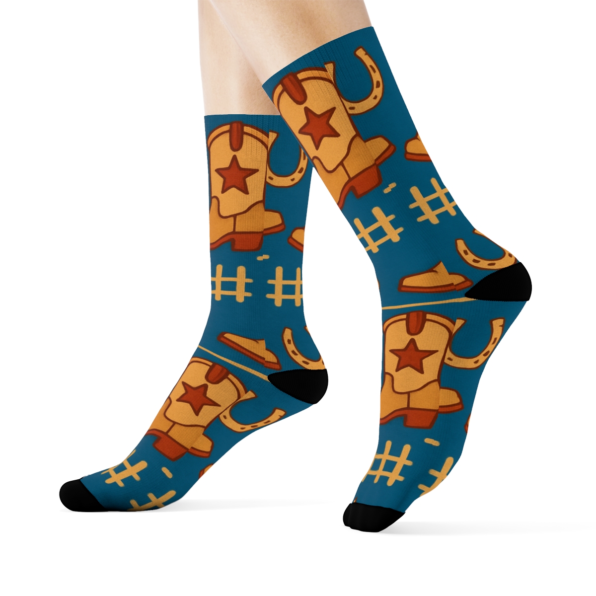 Cowboy Boots With Rancher Star Inlays trendy patterned crew socks