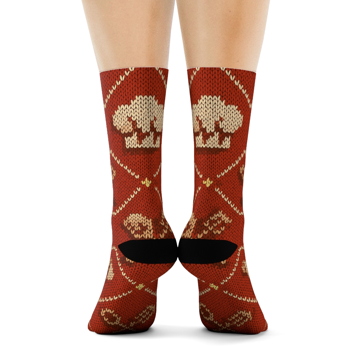 Knitted Chef Hat Lattice In Tomato Red designer printed crew socks