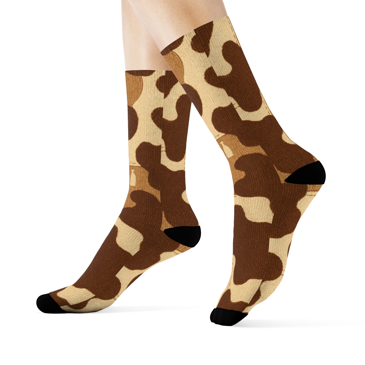 Denim Patchwork With Cow Spot Overlay unique graphic crew socks