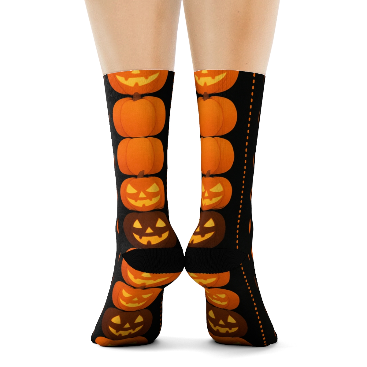 Stacked Pumpkin Totem Stripe Repeat On Black Background stylish athletic crew socks