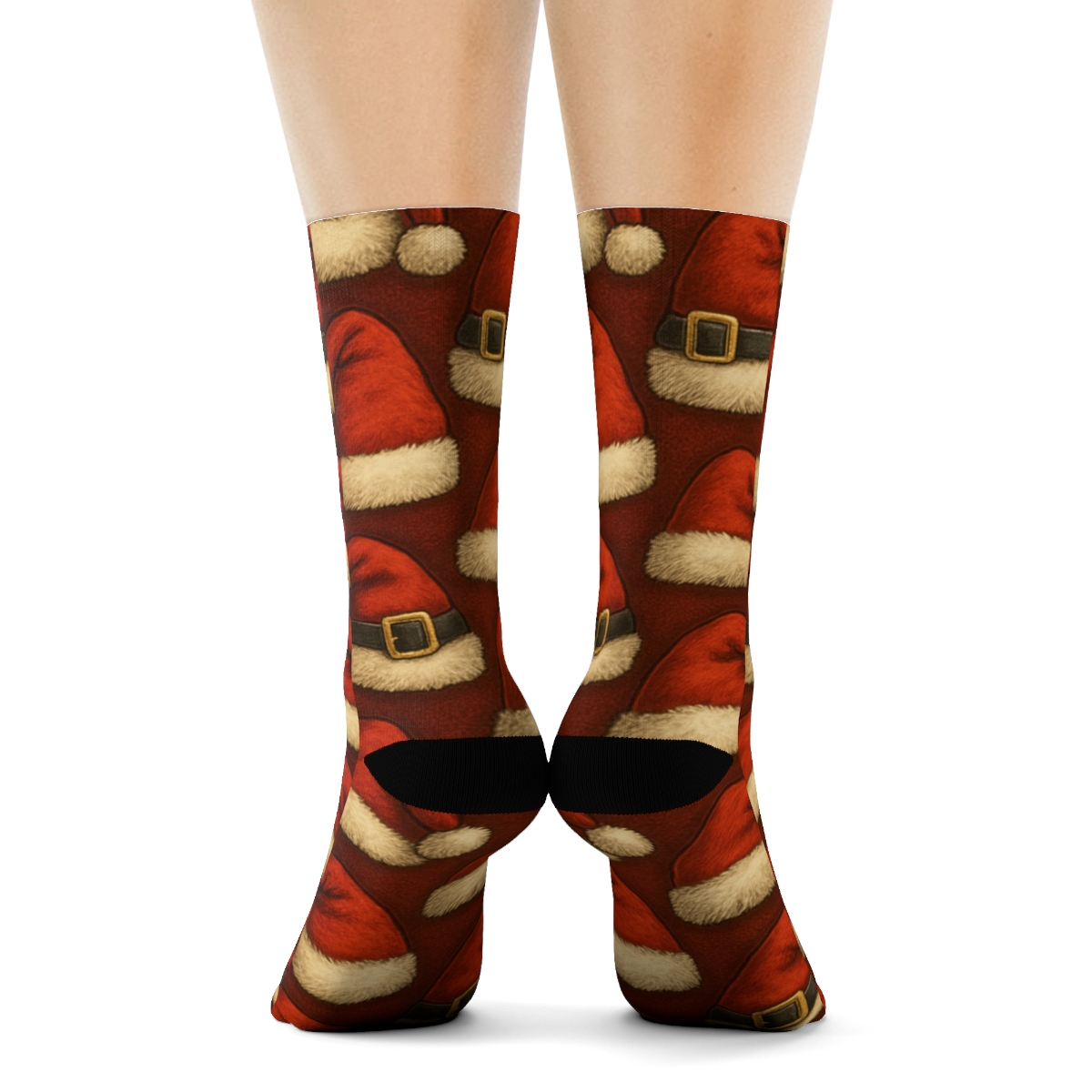 Santa Hat Grid On Crimson Field premium sports crew socks