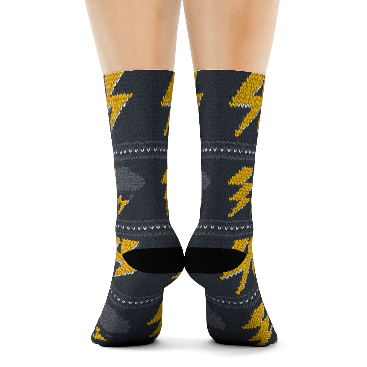 Knitted Zigzag Bolt Bands On Storm Gray stylish athletic crew socks
