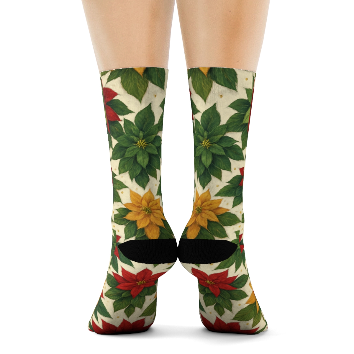 Poinsettia Chevron Holiday trendy patterned crew socks