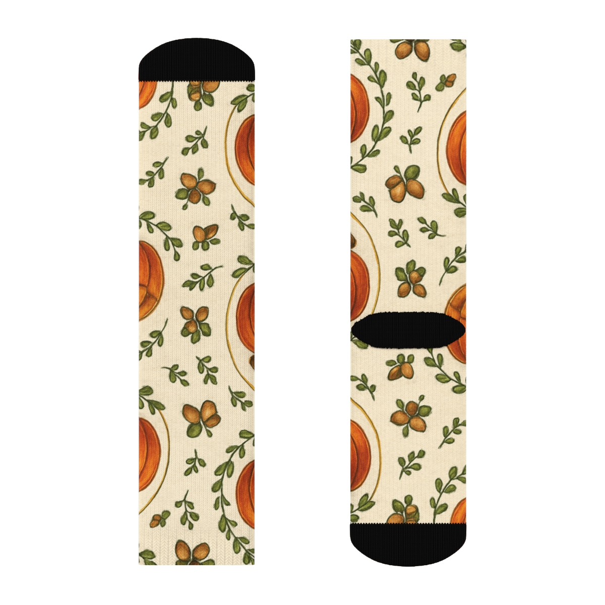 Pumpkin Patch Mirror Medallions On Creamy Beige Background personalized crew socks