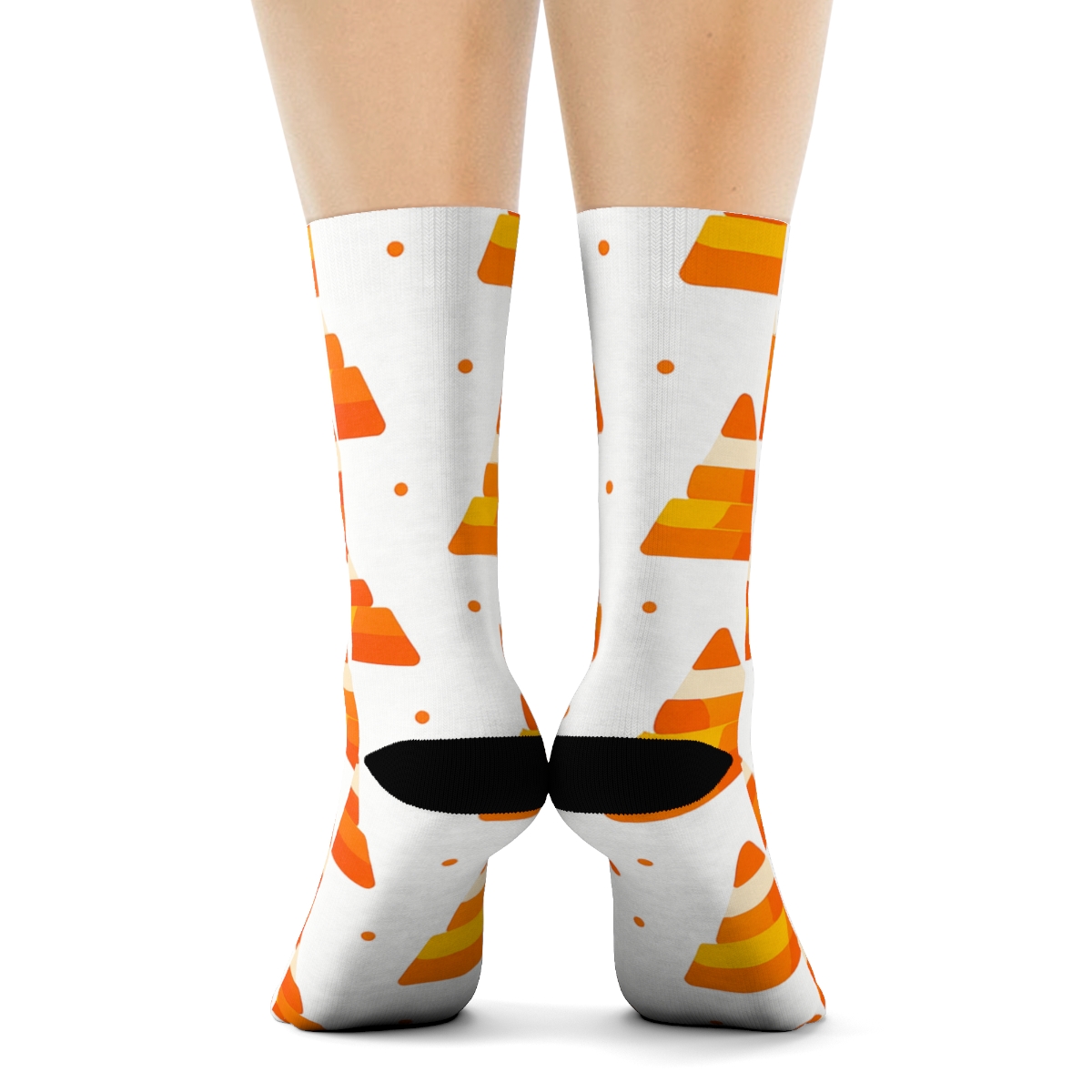 Candy Corn Step Pyramid Repeat On White Background unique graphic crew socks