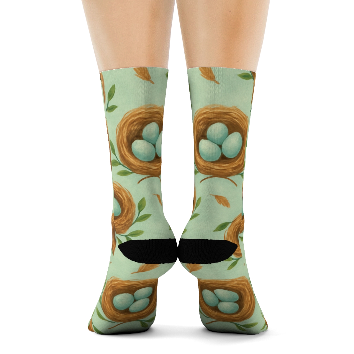 Robin Nest Ring Circles On Soft Mint Background premium sports crew socksRobin Nest Ring Circles on Soft Mint Background Crew Socks - Image 4