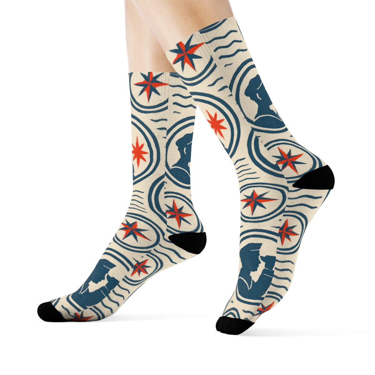 Compass Medallions With Sailor Silhouettes premium sports crew socks