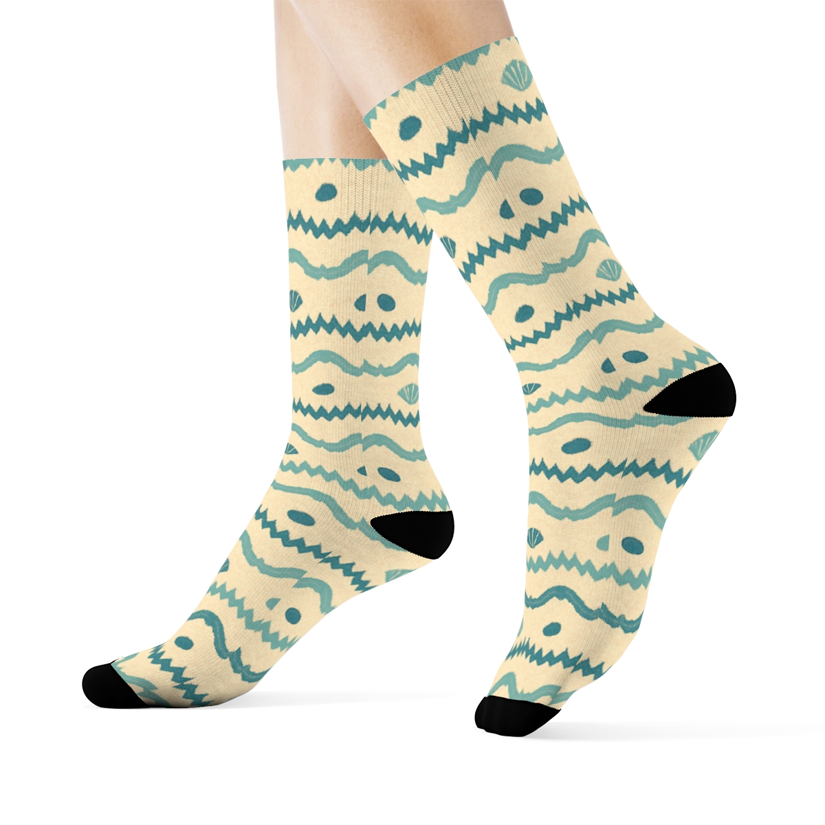 Minimal Tide Band Weave On Warm Sand Background trendy patterned crew socks