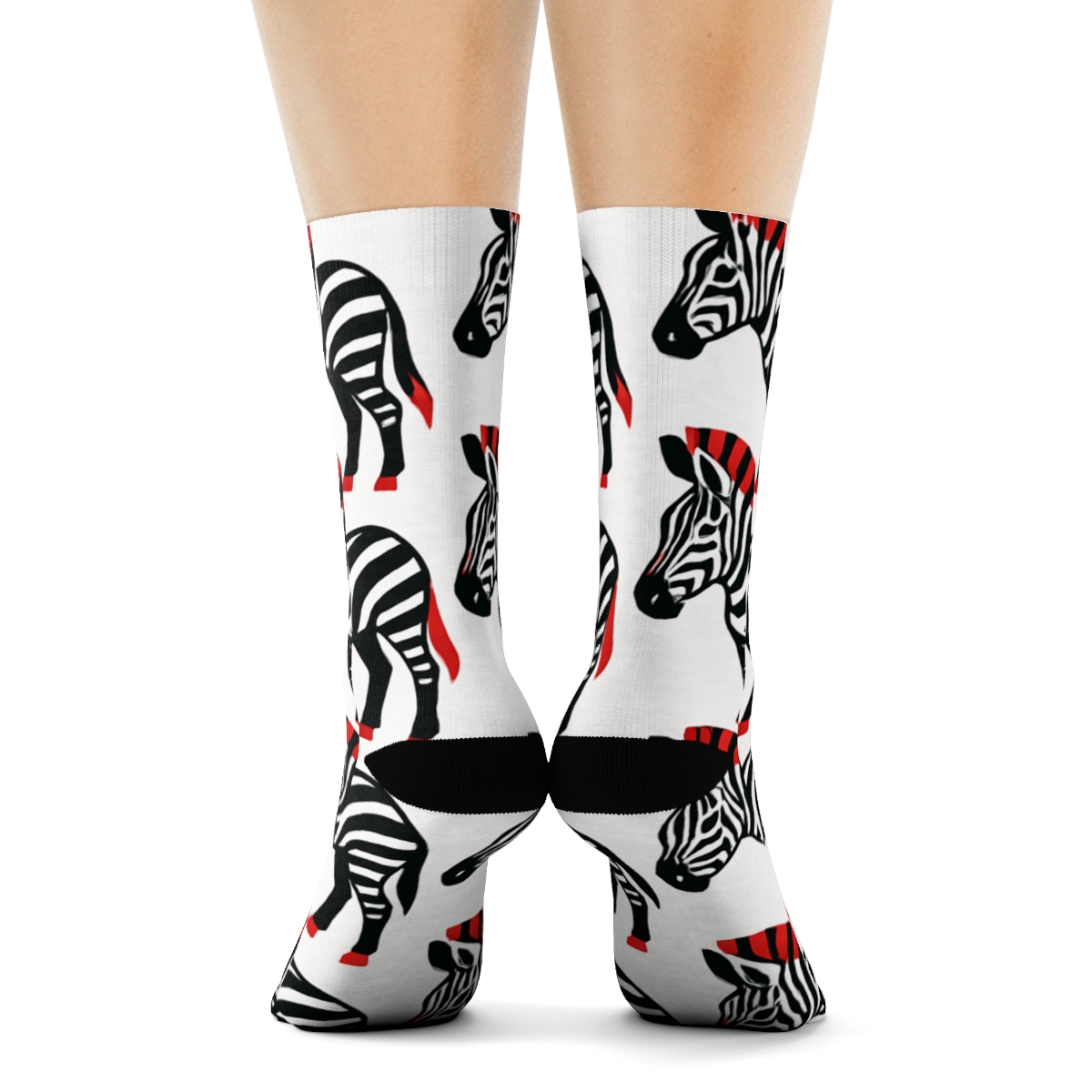 Crimson Accent Zebra Silhouette Parade unique graphic crew socks