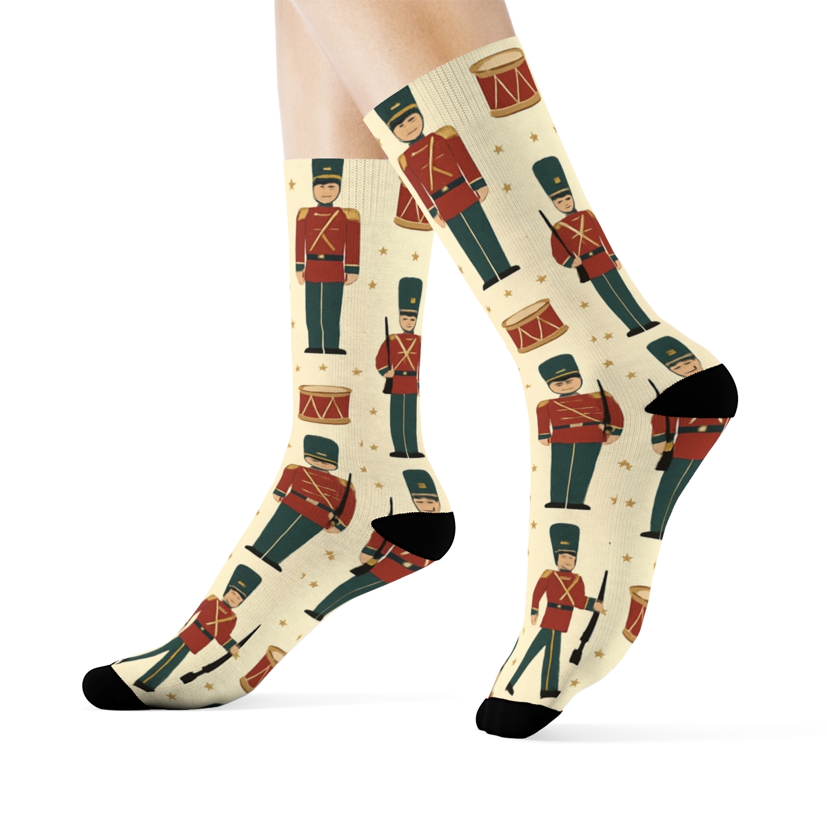 Xmas Toy Soldier March Grid stylish athletic crew socks