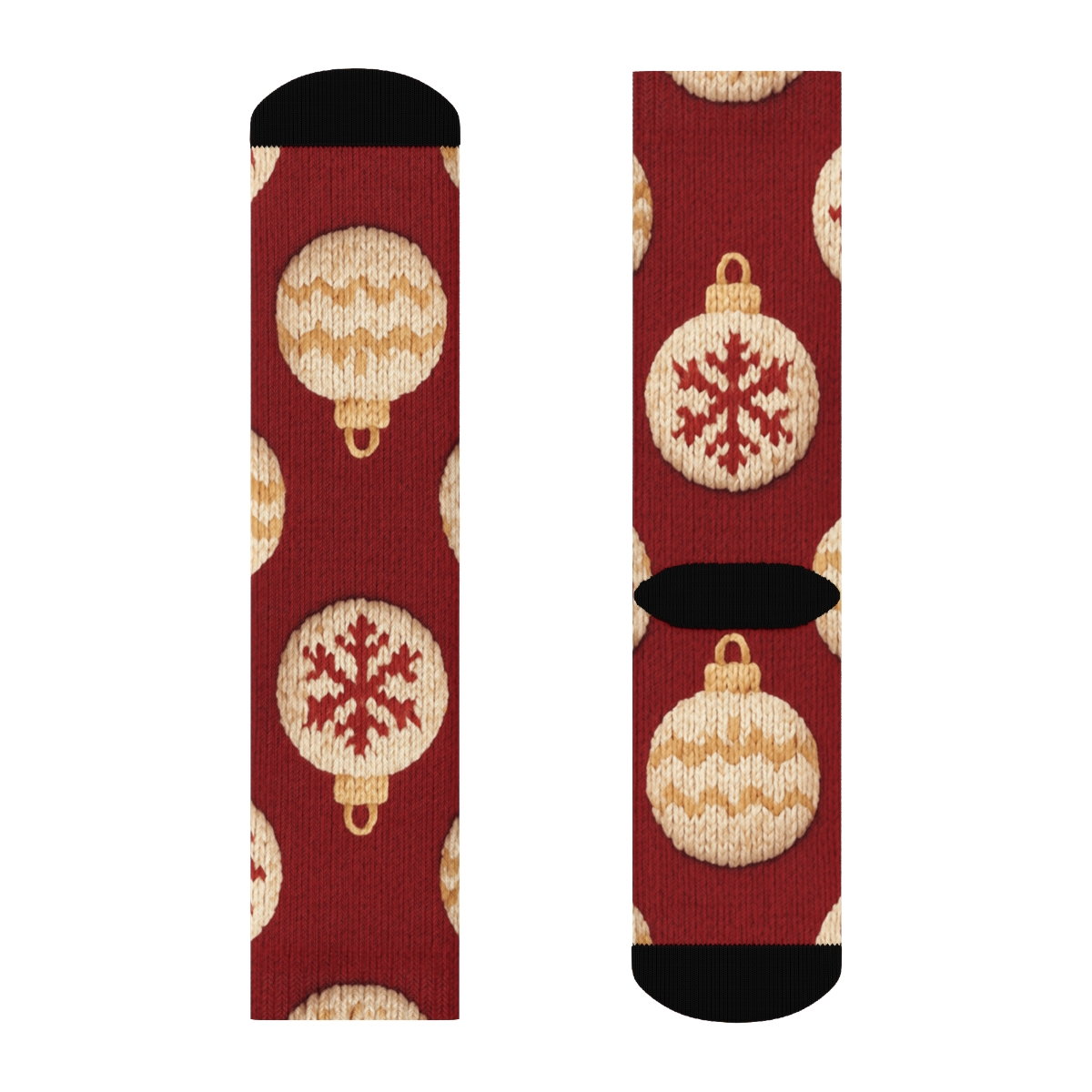 Knitted Illusion Xmas Ornament Grid On Cranberry trendy patterned crew socks