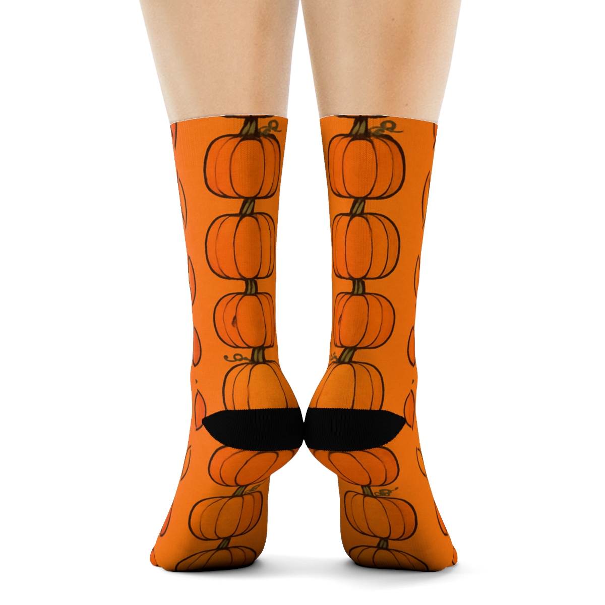 Stacked Pumpkin Totem Columns On Orange Background soft everyday crew socks