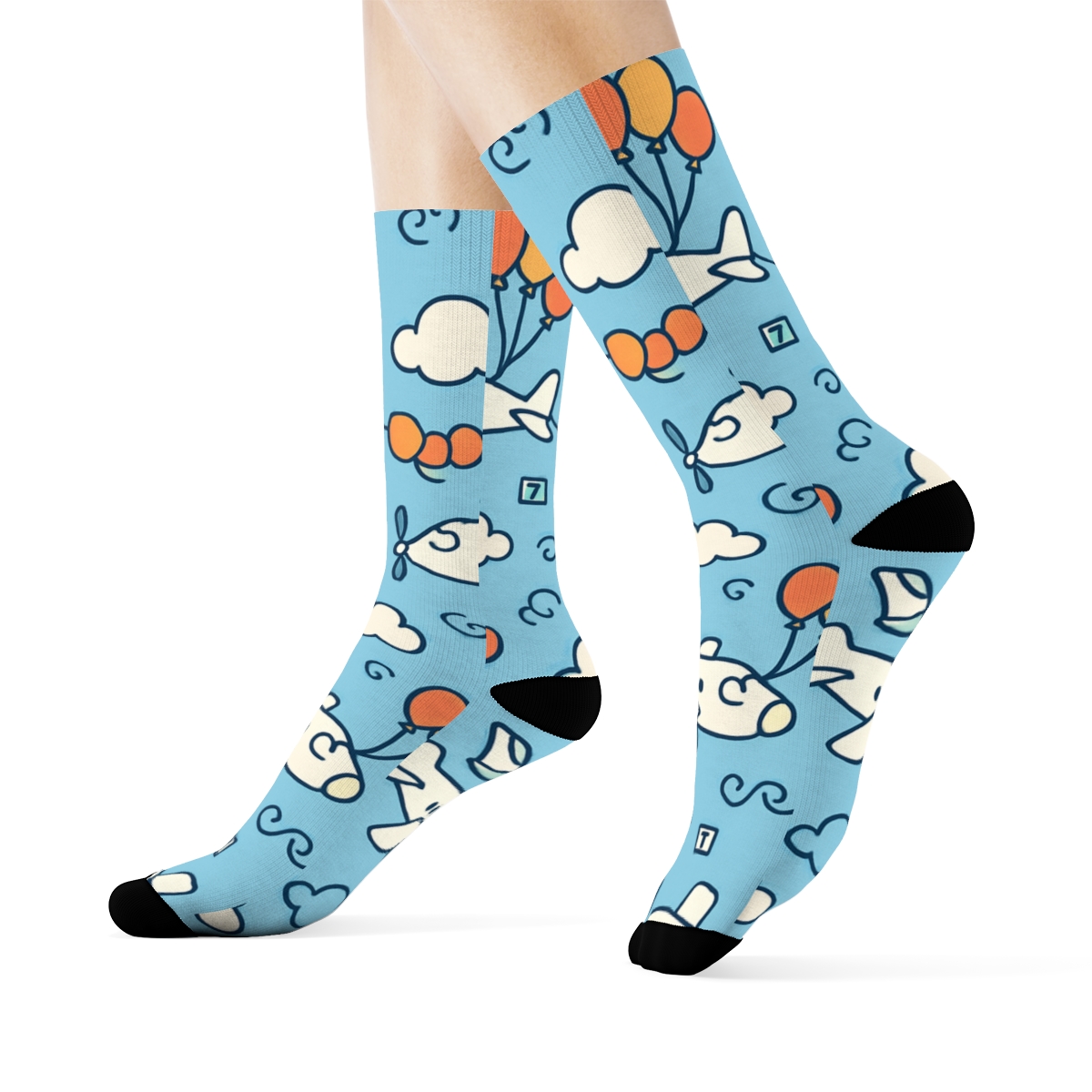 Playful Airplane Scatter With Balloon Tows soft everyday crew socks