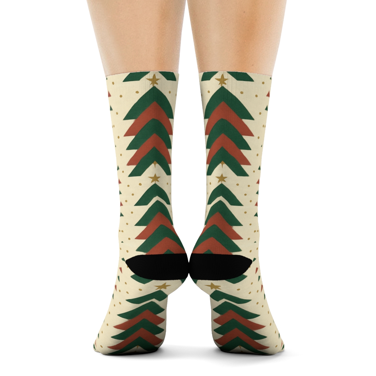 Christmas Tree Chevron Forest On Cream Background custom crew socks