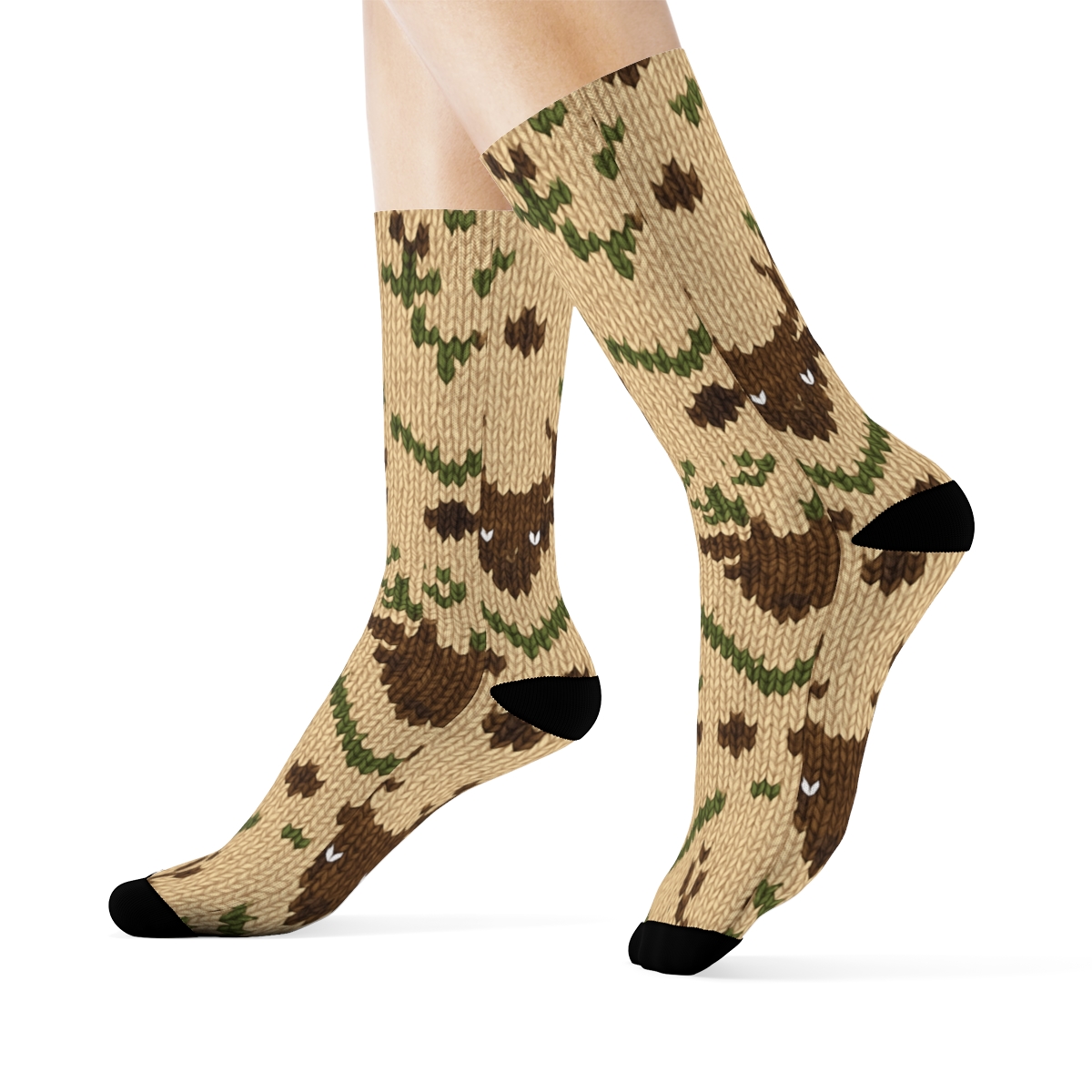 Knit Illusion Pattern With Deer Motifs comfortable cotton crew socks