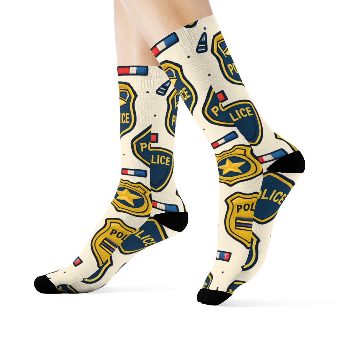 Police Officer Badge Lattice On Ivory Field unique graphic crew socks