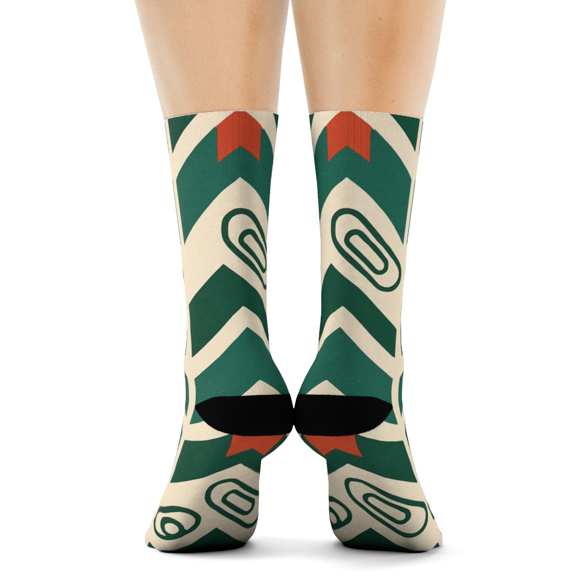 Bookmark Chevron In Librarian Green designer printed crew socks