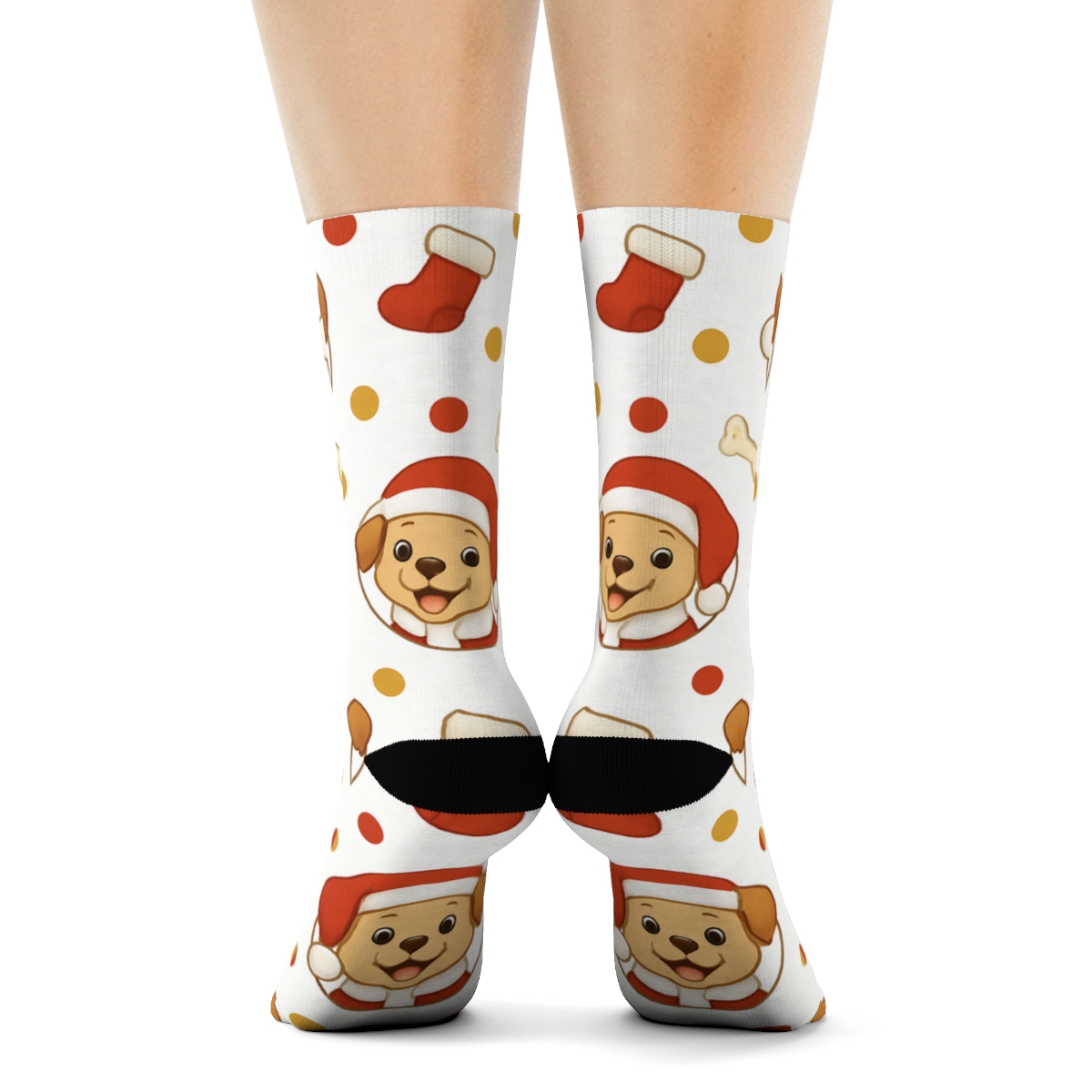 Santa Puppy Polka Band designer printed crew socks