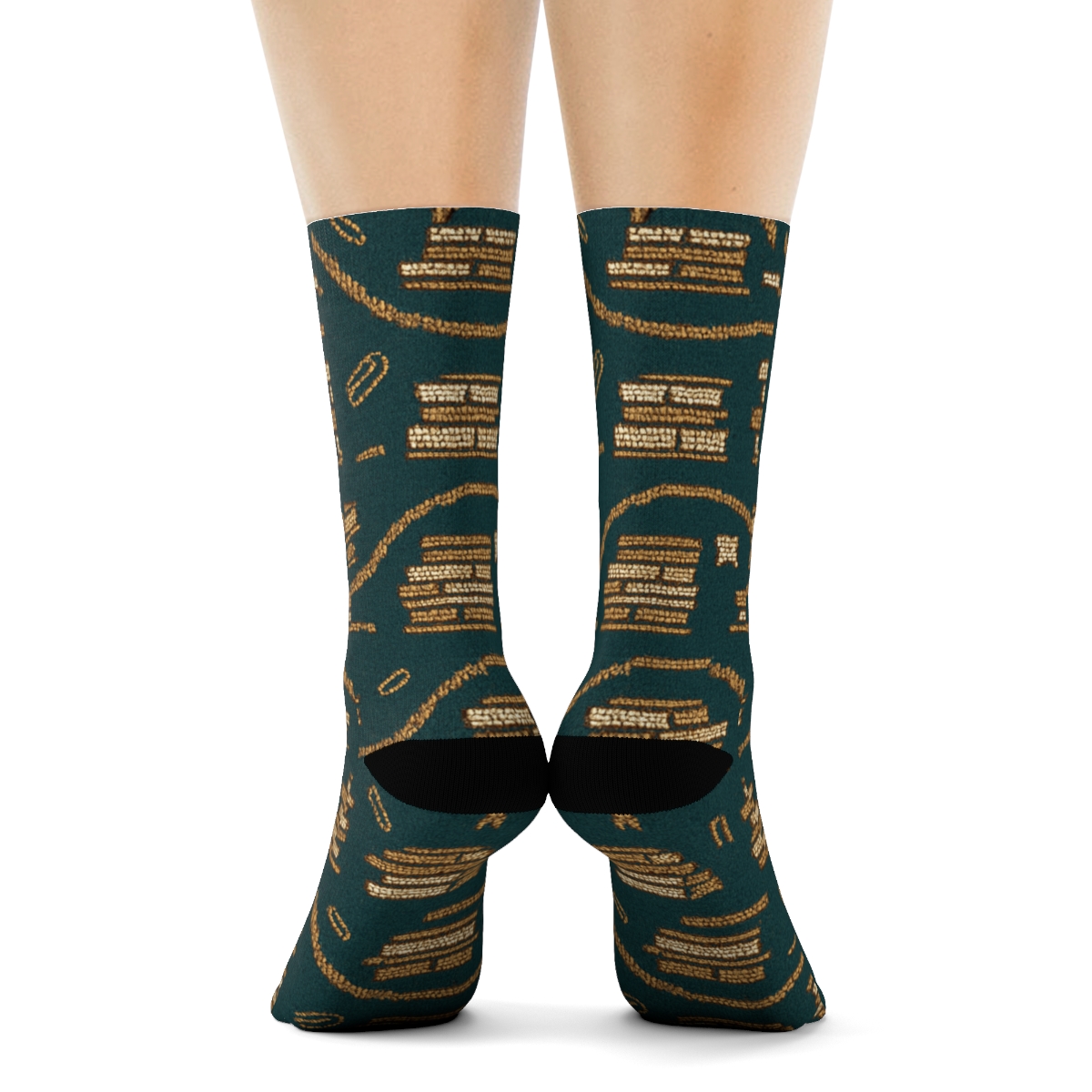 Librarian Book Cart Wave On Deep Teal stylish athletic crew socks