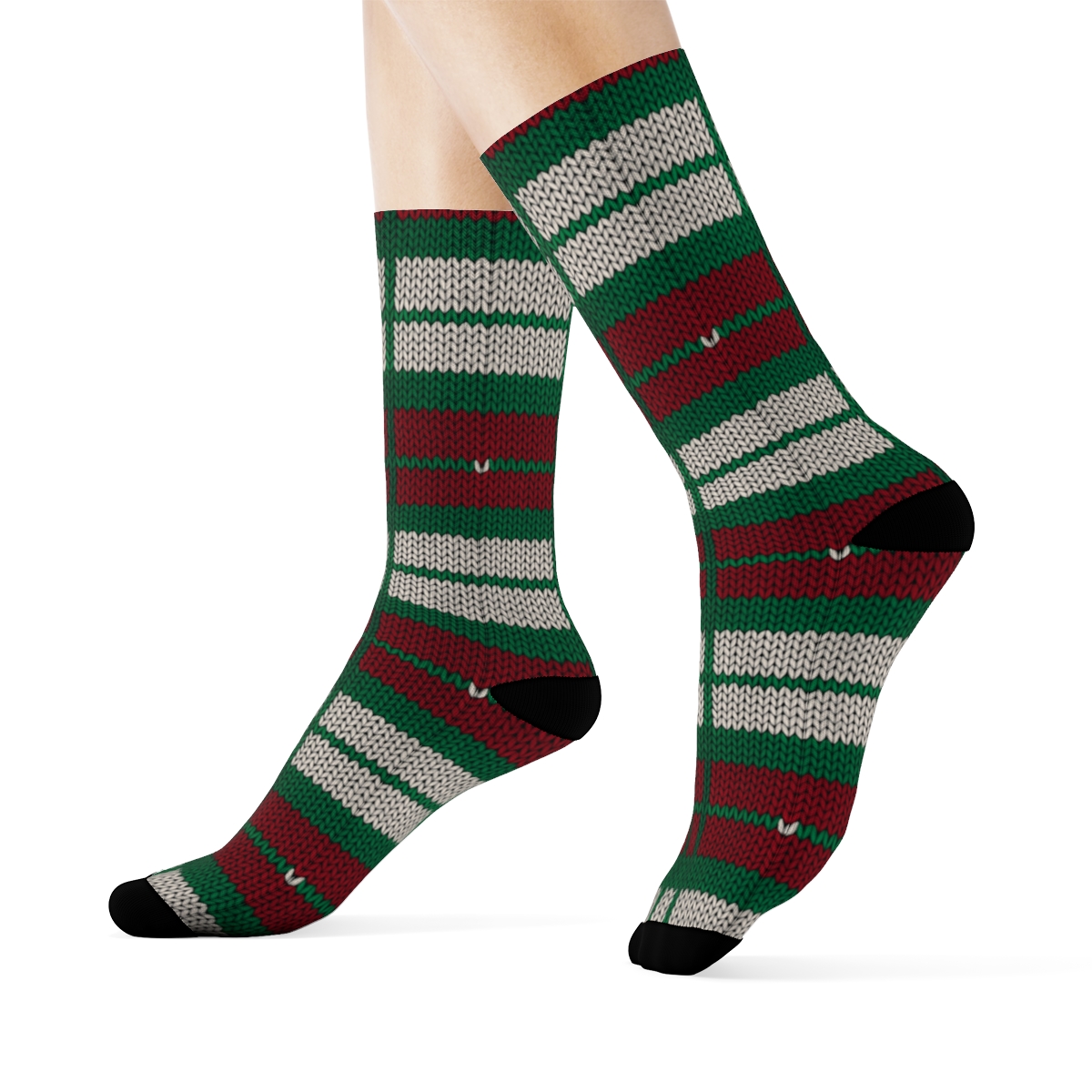 Festive Plaid With Snowflake Accent Holiday custom crew socks