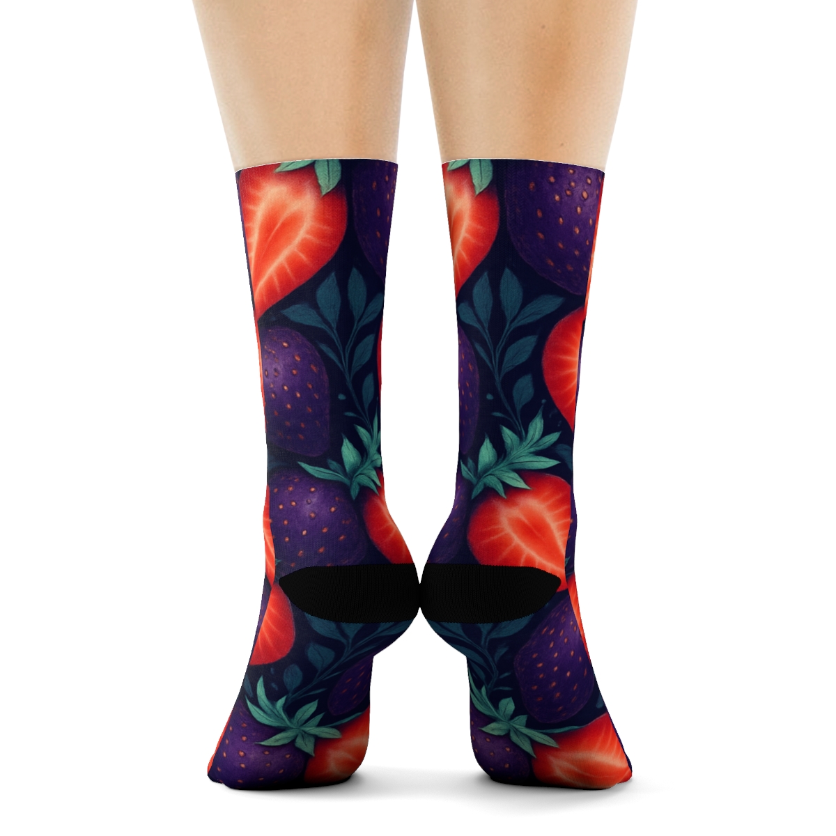 Glowing Strawberry Half Tessellation On Navy Blue personalized crew socks
