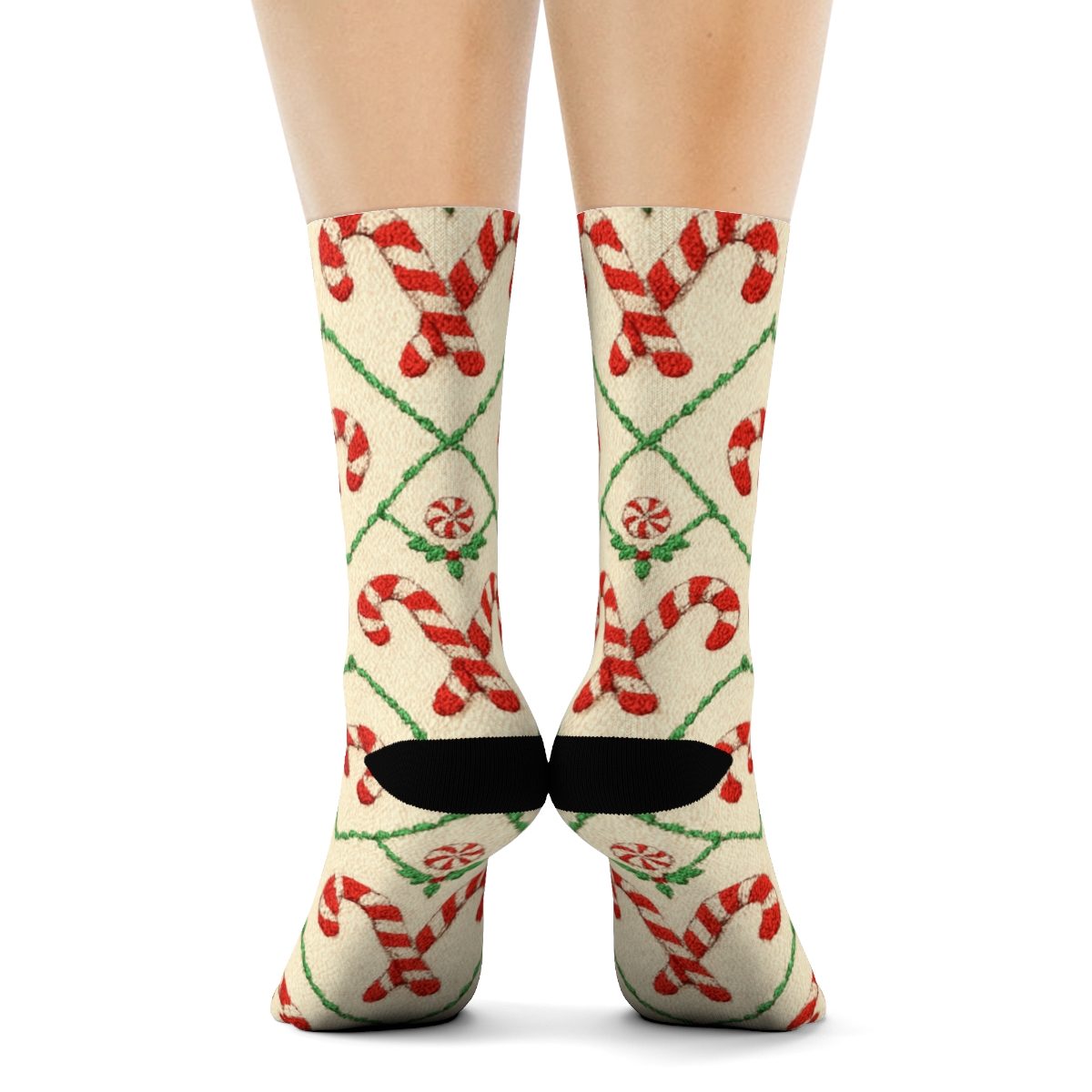 Peppermint Lattice Candy Canes stylish athletic crew socks