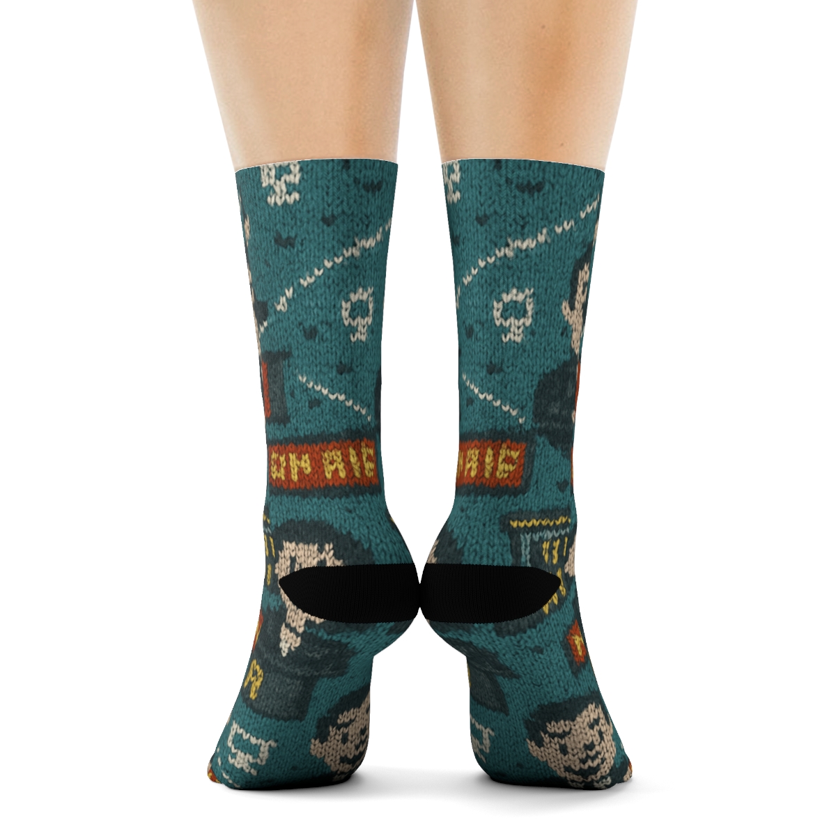 News Anchor Knitted Pattern Illusion Headlines soft everyday crew socks