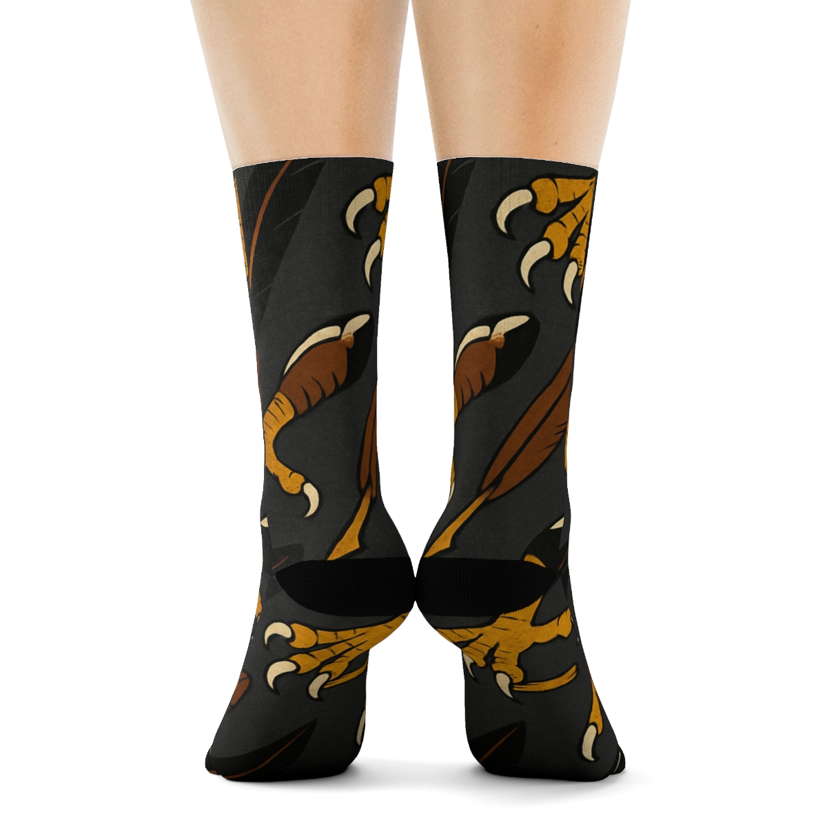 Eagle Talon And Feather Diagonal Array On Charcoal Background trendy patterned crew socks