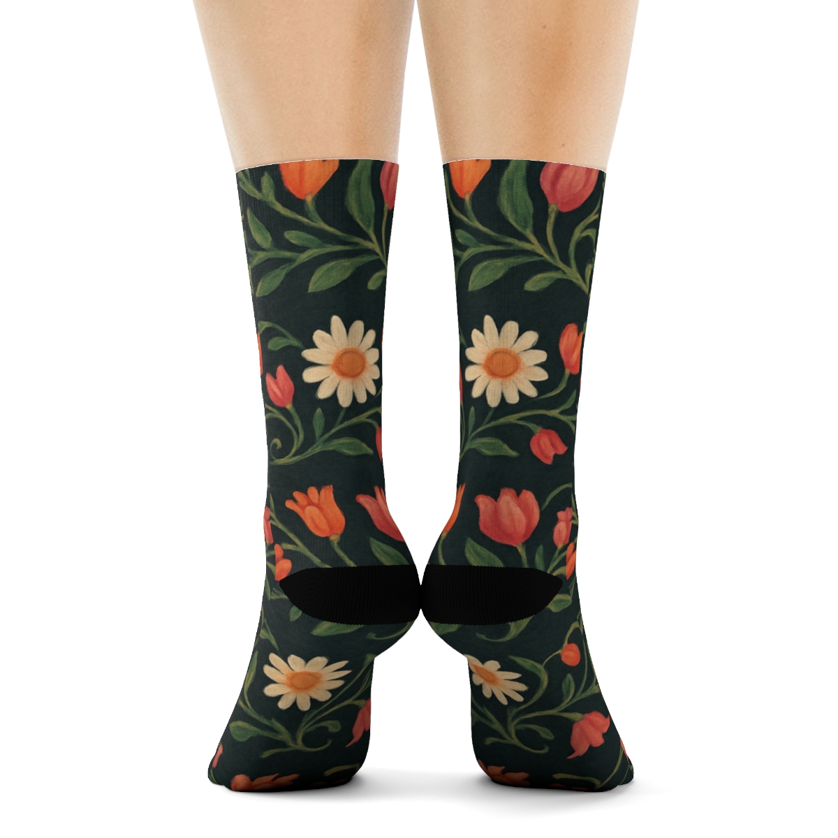 Sunset Wildflower Garland Bands On Deep Charcoal Background stylish athletic crew socks