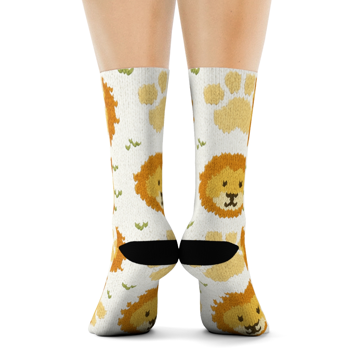 Knitted Illusion Grid With Lion Paw And Mane premium sports crew socks