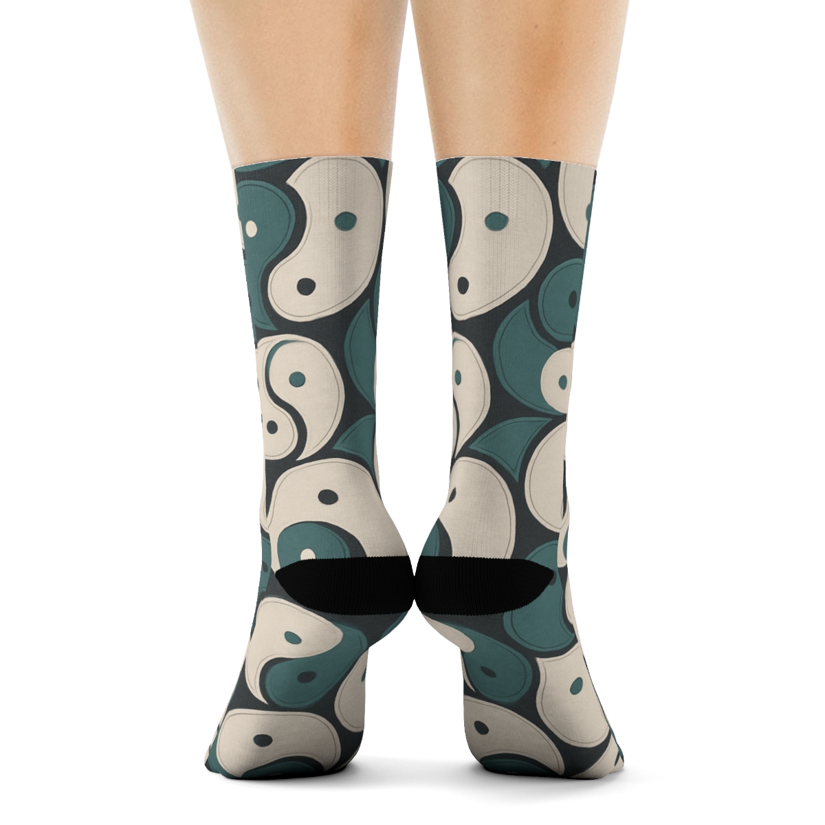 Charcoal Teal Interlocking Teardrop Tile Weave trendy patterned crew socksCharcoal Teal Interlocking Teardrop Tile Weave Crew Socks - Image 4