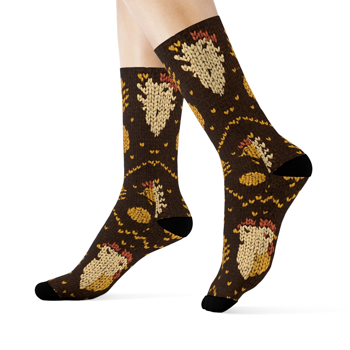 Knitted Chicken Chevron Barn Parade trendy patterned crew socks