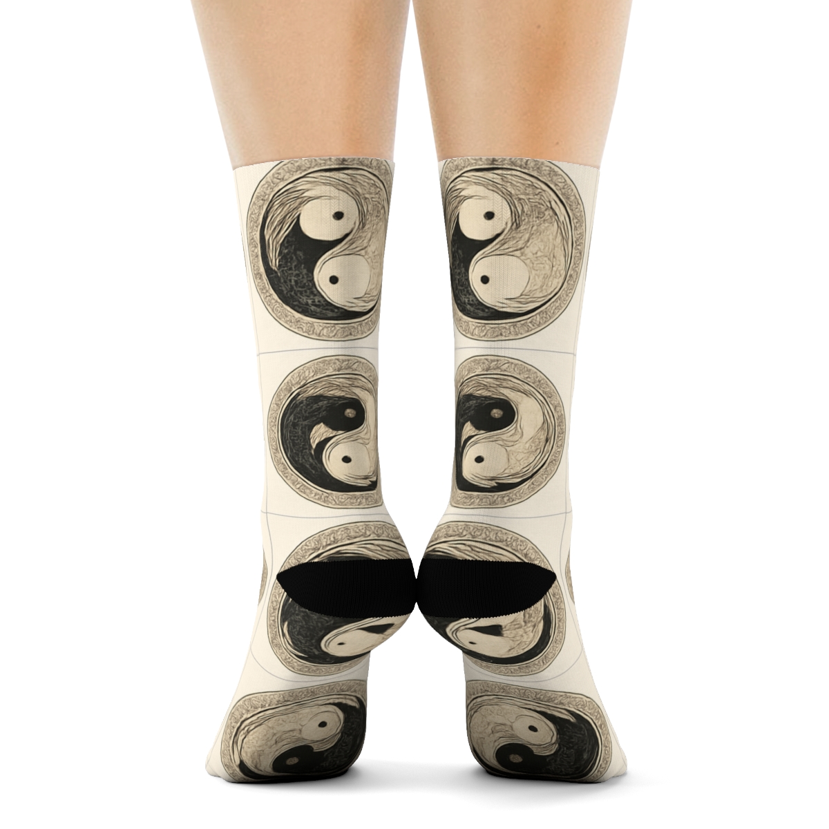 Dual Koi Mandala Tiles On Ivory Grid custom crew socks
