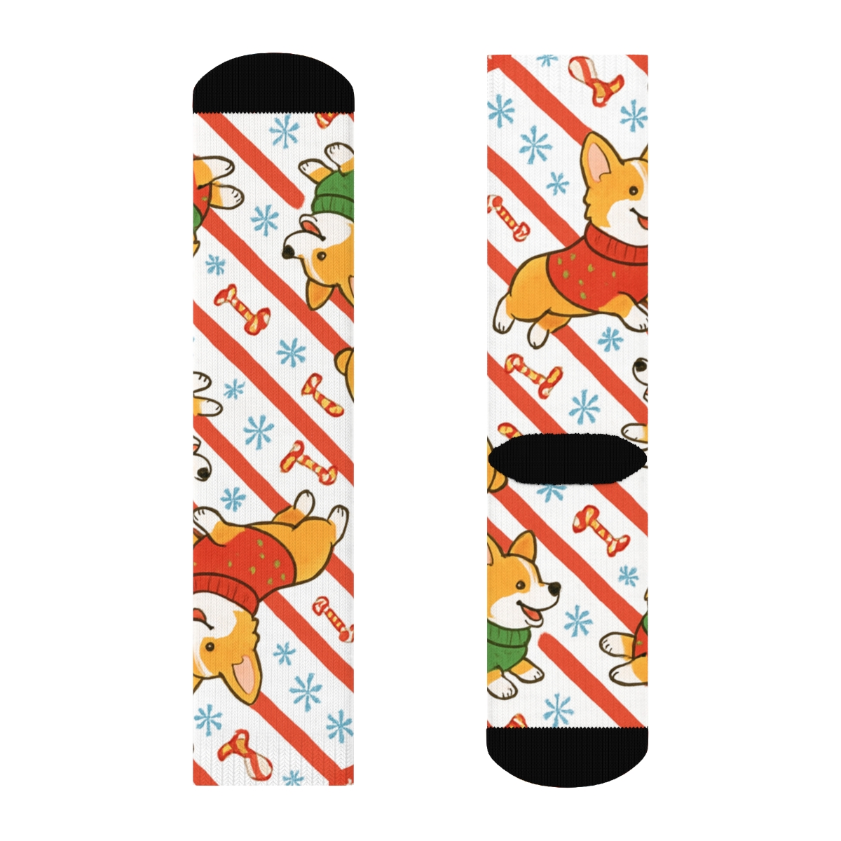 Candy Cane Corgi Wrap Pattern designer printed crew socks