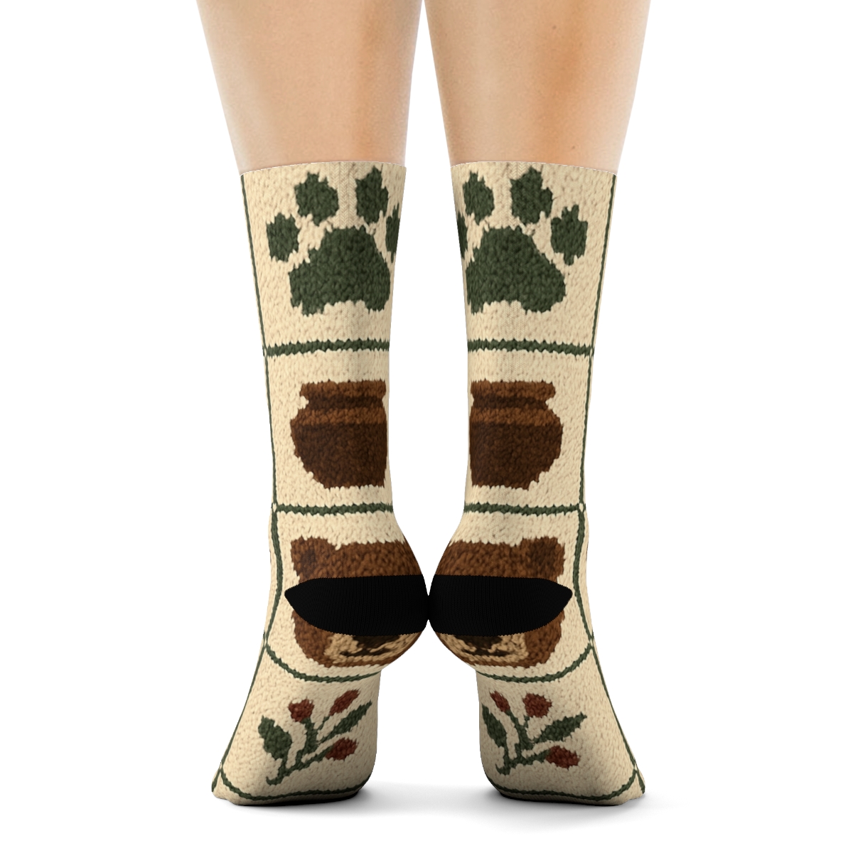Knitted Cabin Bear Patchwork premium sports crew socks