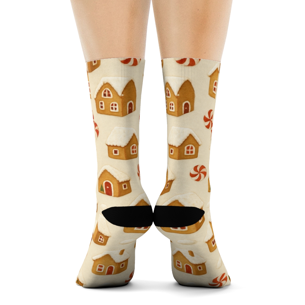 Gingerbread Village Scatter designer printed crew socks