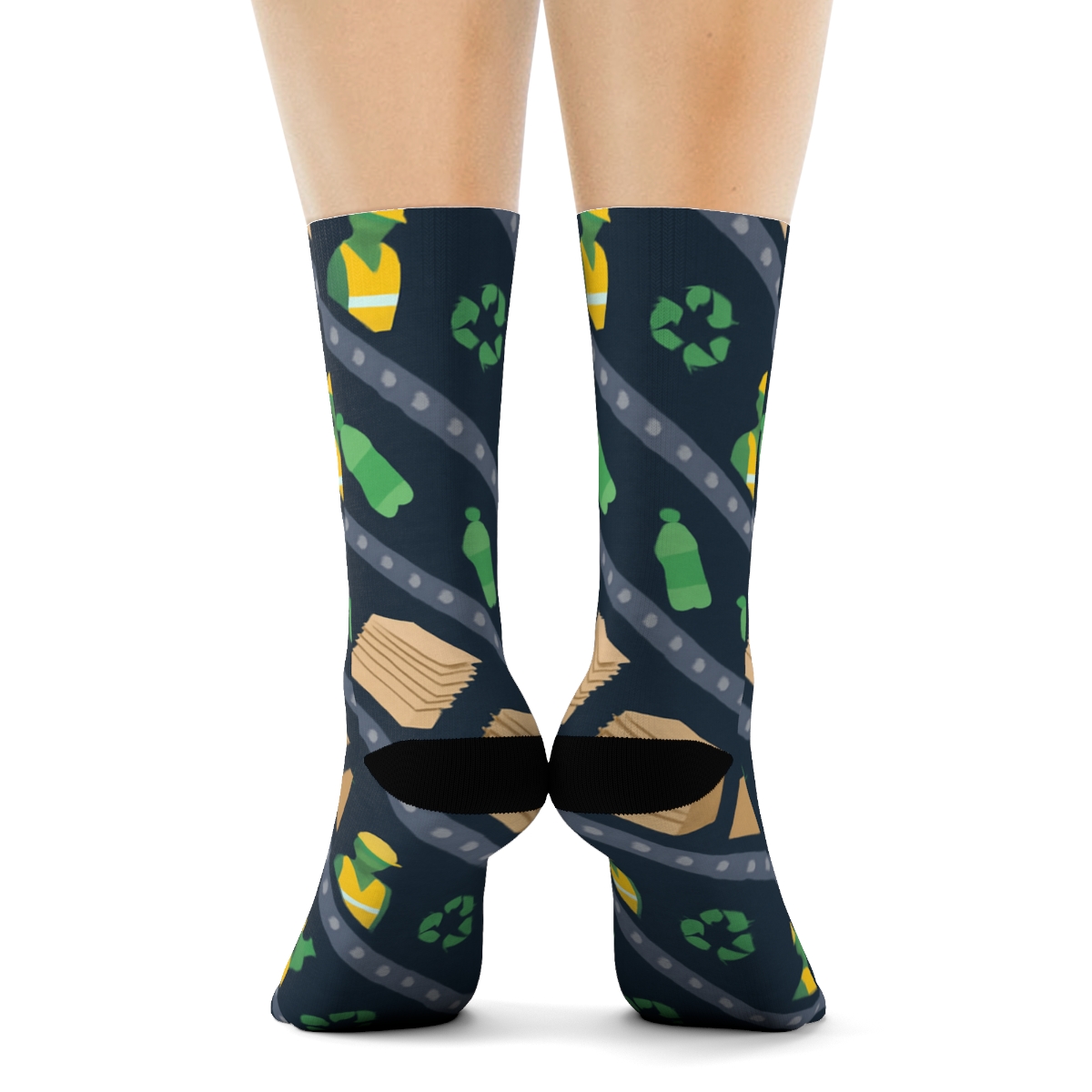 Conveyor Dance With Recycling Plant Worker Silhouettes designer printed crew socks