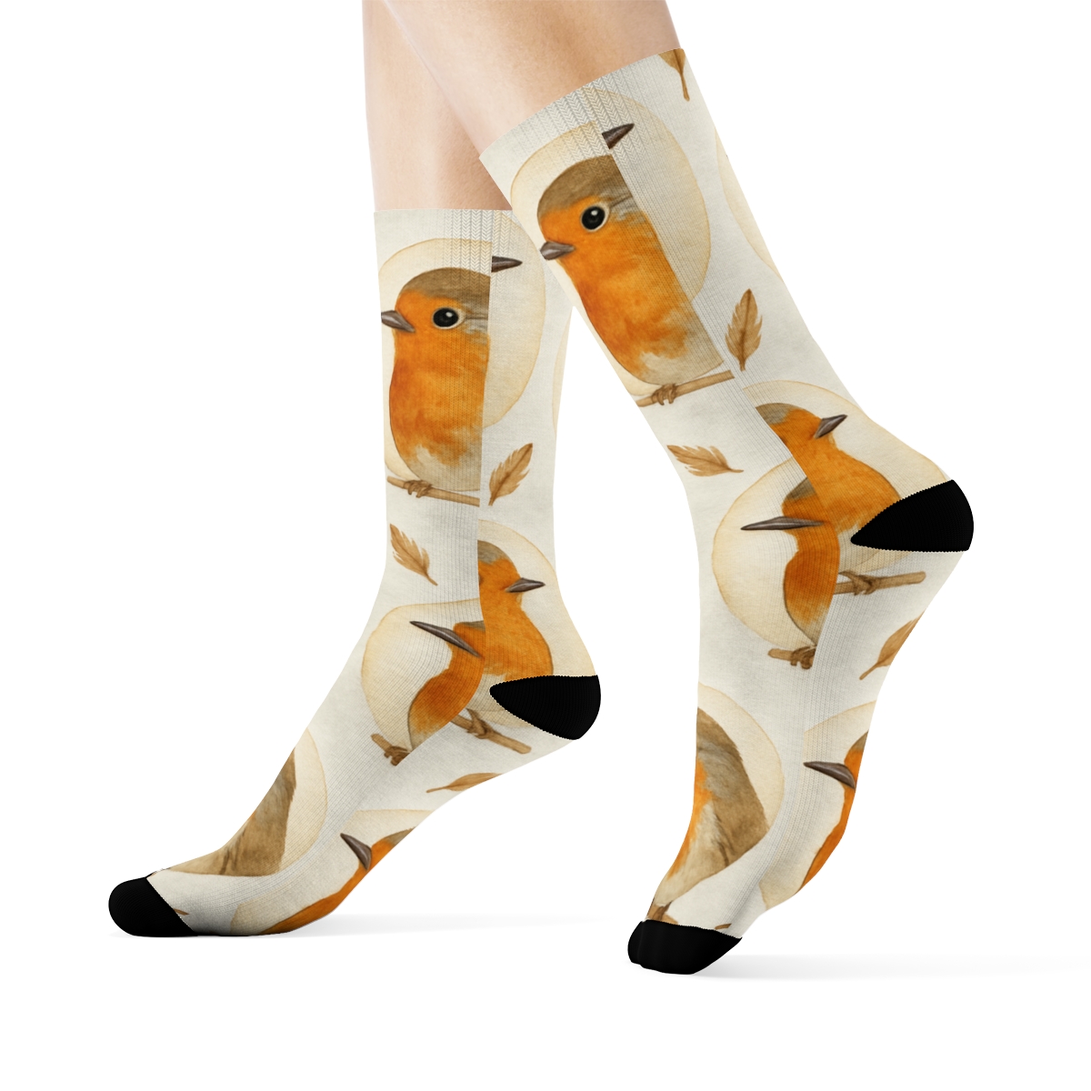 Robin Portrait Medallions On Soft Light Gray Background soft everyday crew socks