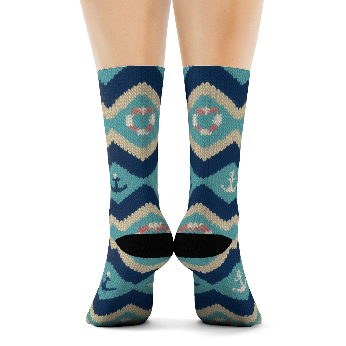 Sailor Knit Illusion Wave Chevron premium sports crew socks