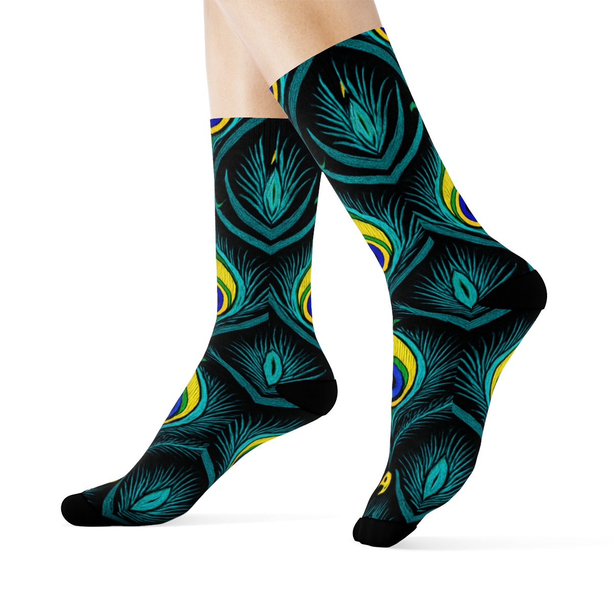 Peacock Tail Eye Lattice On Black Background personalized crew socks