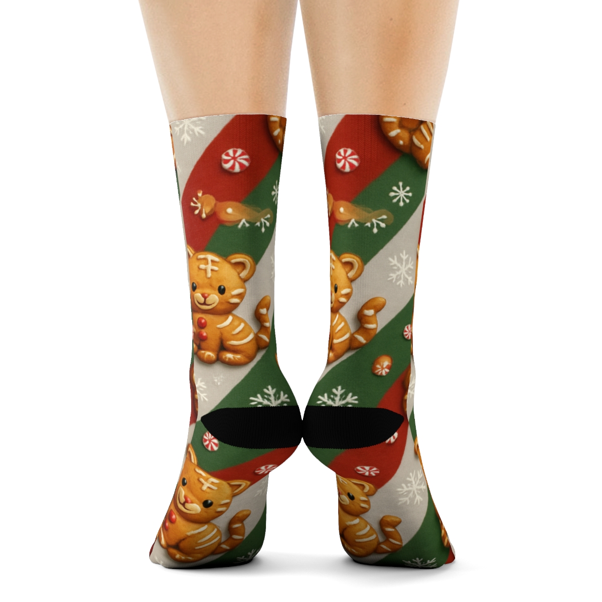 Gingerbread Tiger Diagonal Stripe Repeat On Light Gray Background designer printed crew socks