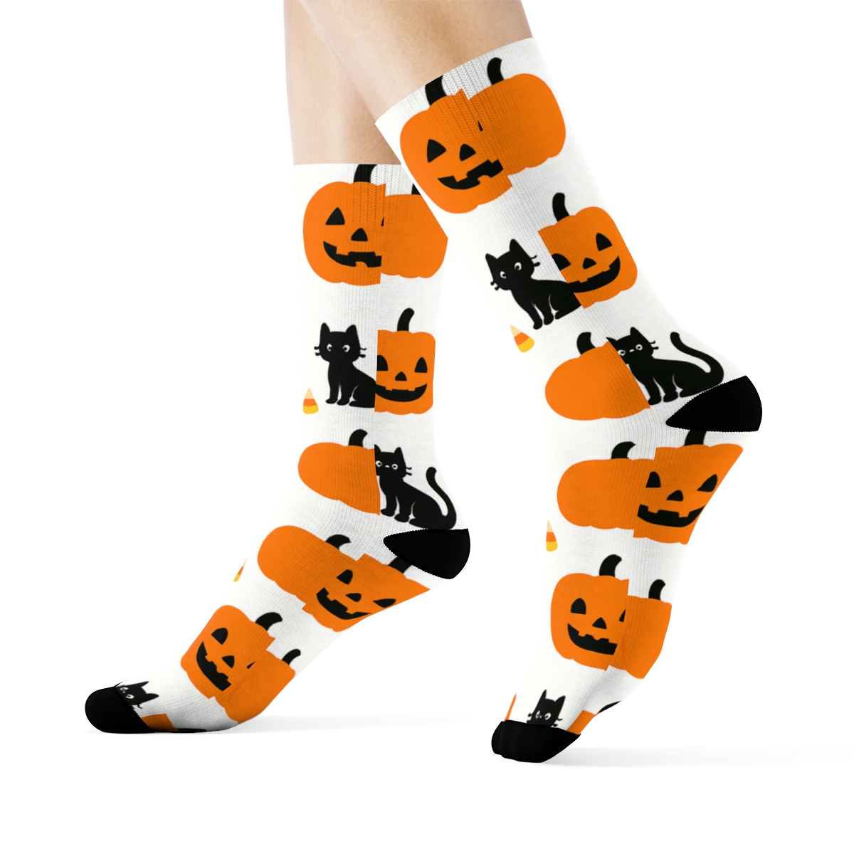 Pumpkin Patch Repeating Grid On White Background comfortable cotton crew socks