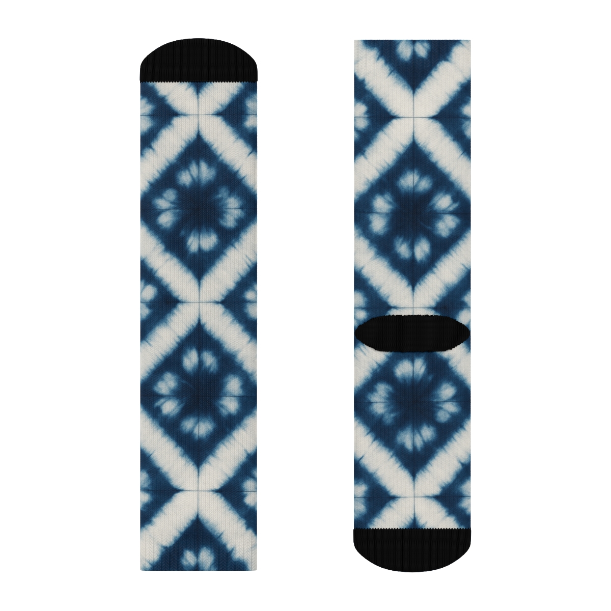 Indigo Shibori Diamond Ladder On Ivory Field stylish athletic crew socks