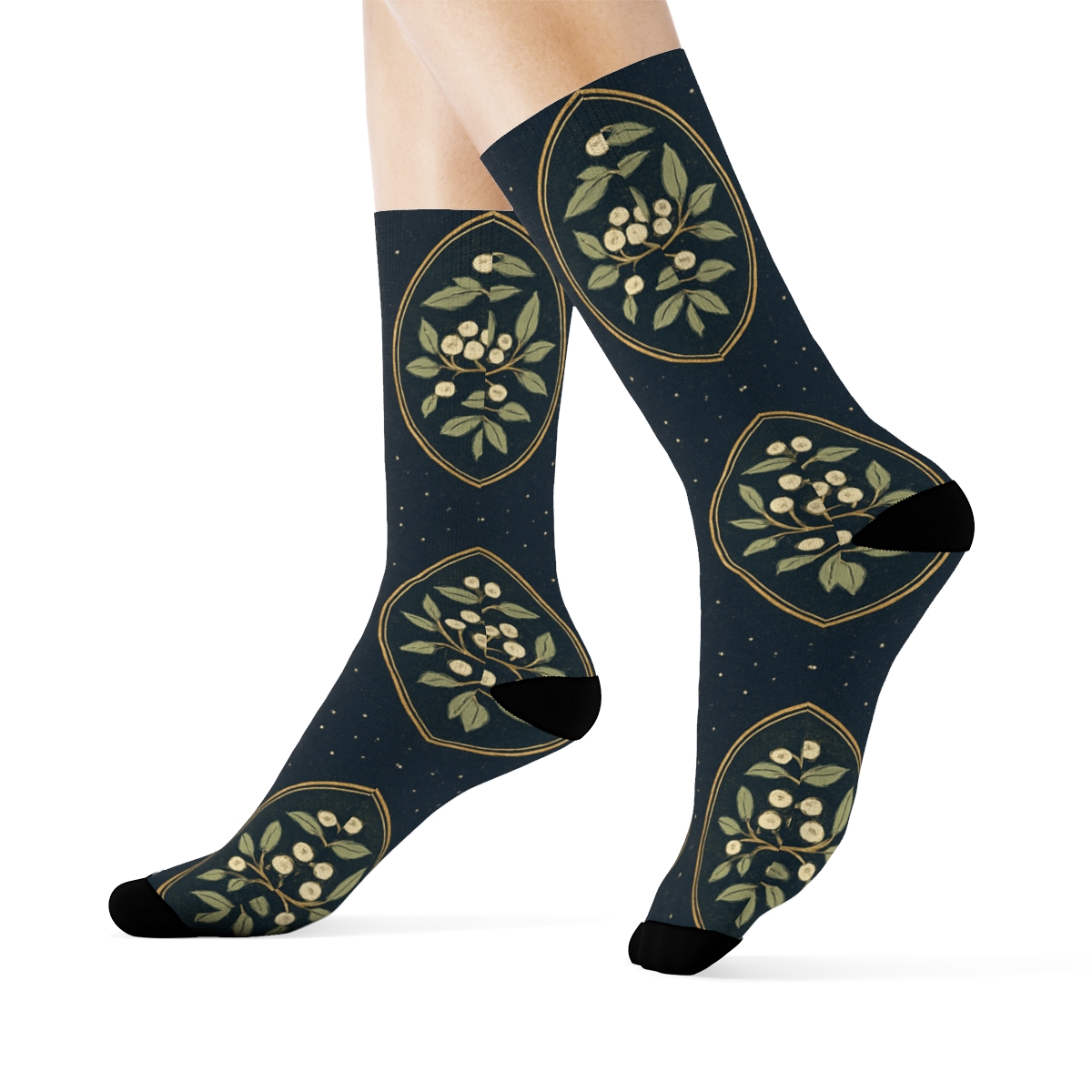 Golden Mistletoe Bouquet Medallions personalized crew socks