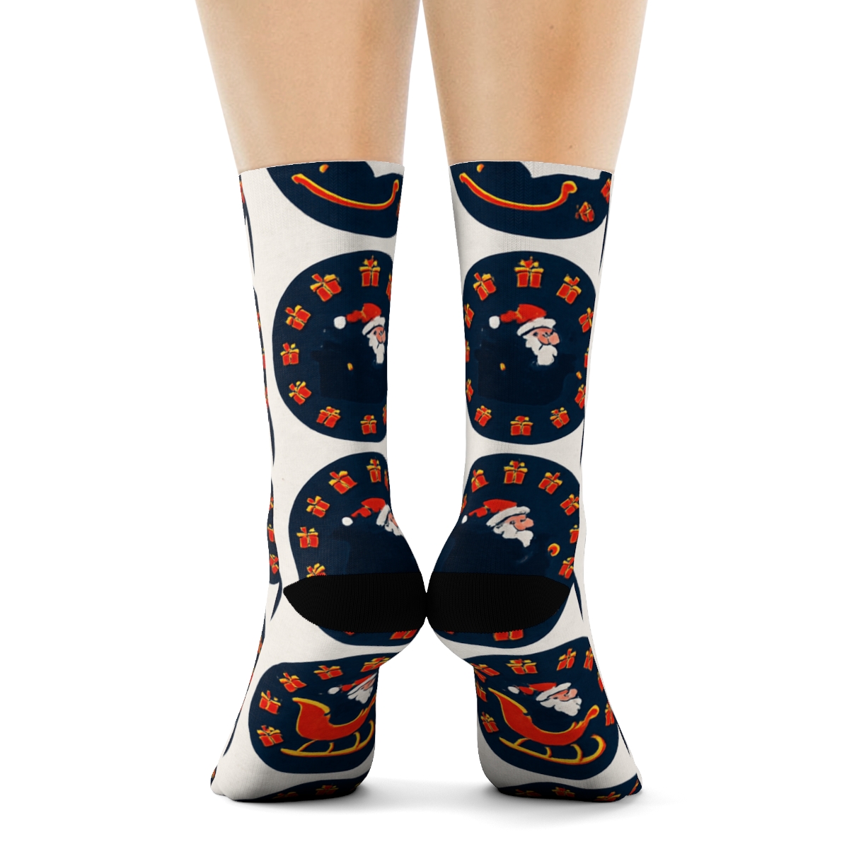 Santa Sleigh In Xmas Spiral Medallions comfortable cotton crew socks