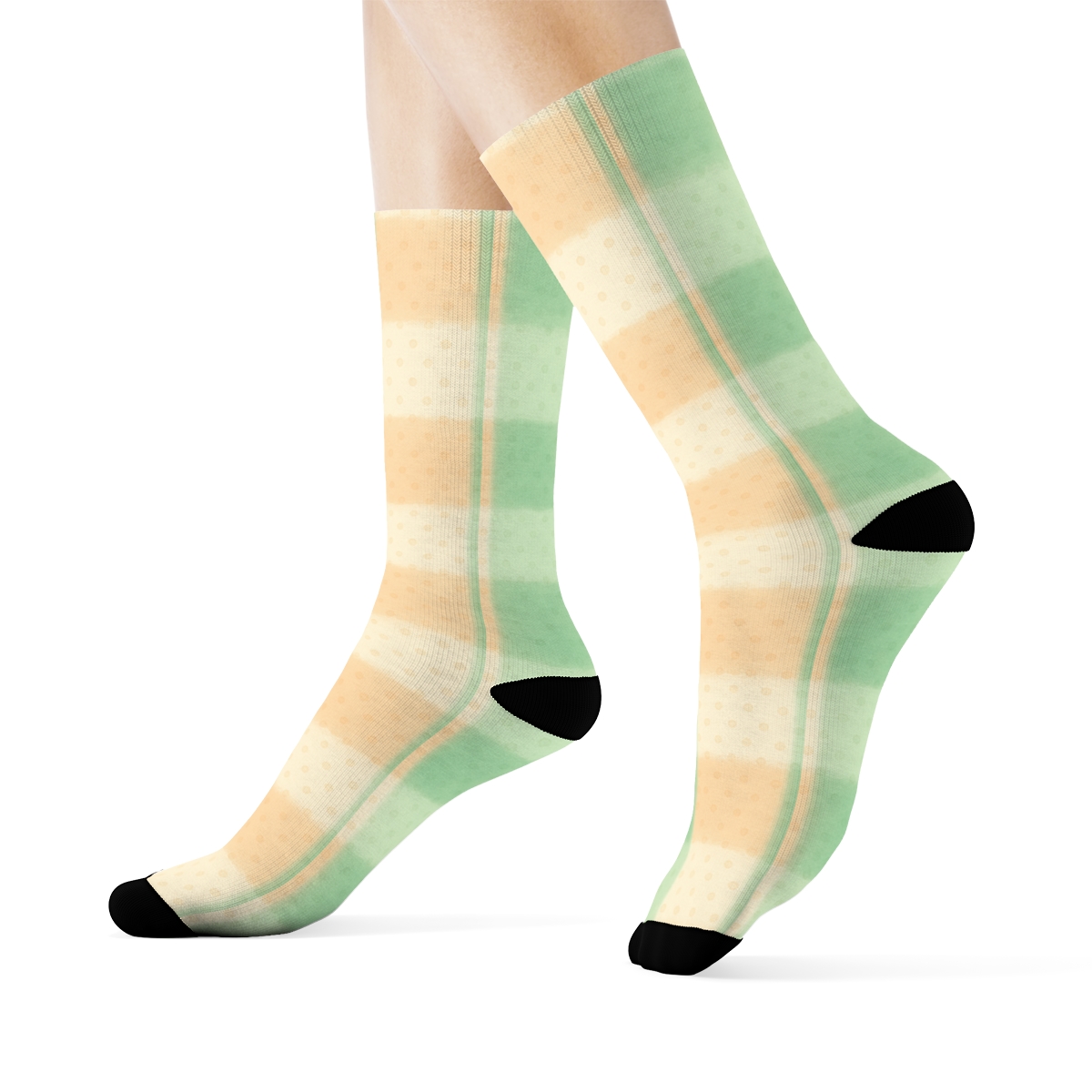 Pastel Gingham Micro Dot Grid comfortable cotton crew socks