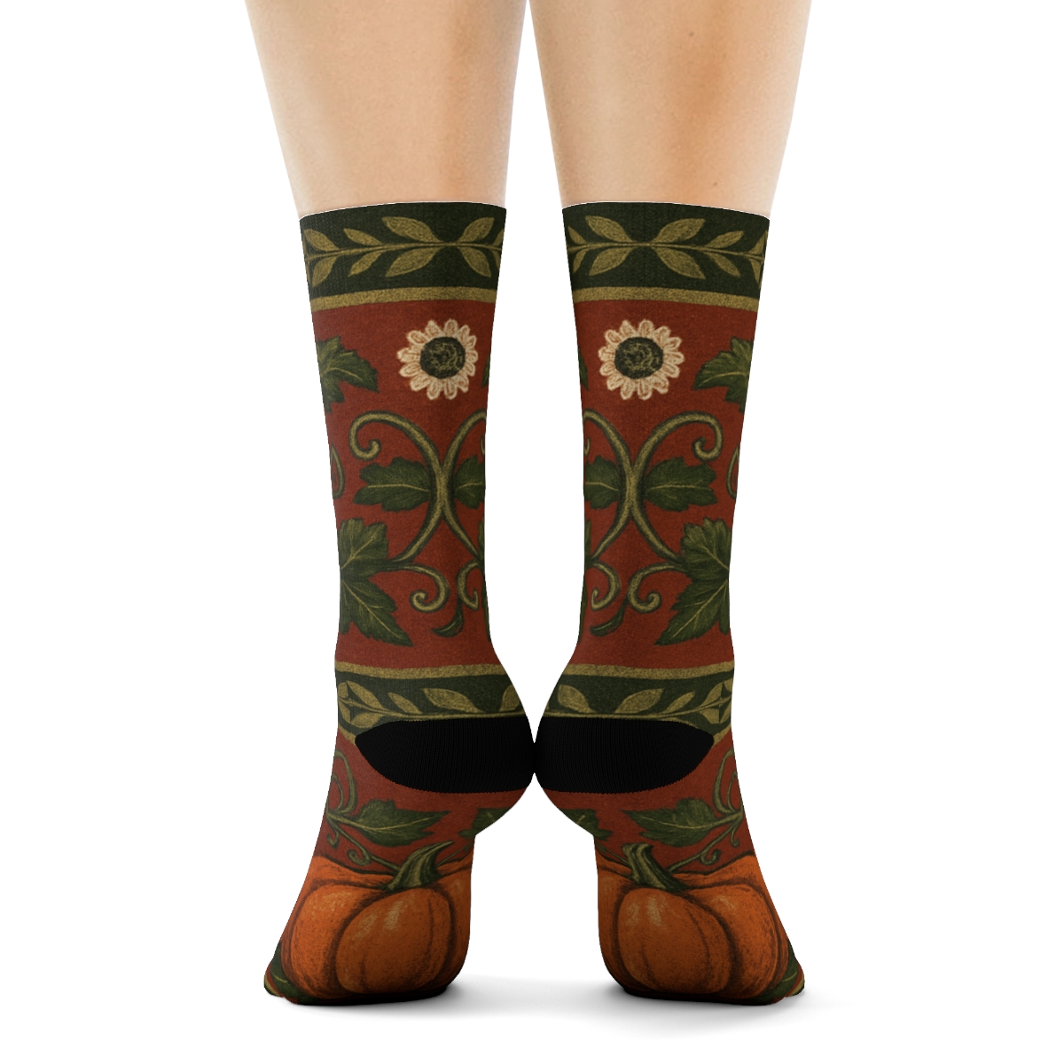 Pumpkin Patch Mirror Band On Deep Red Field custom crew socks