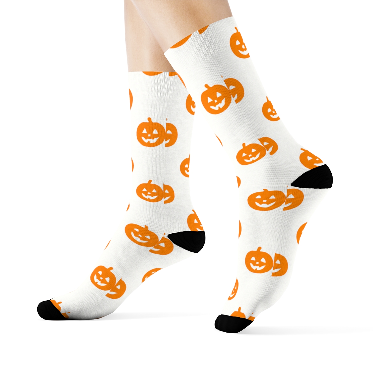 Carved Pumpkin Face Micro Dots On White Background unique graphic crew socks