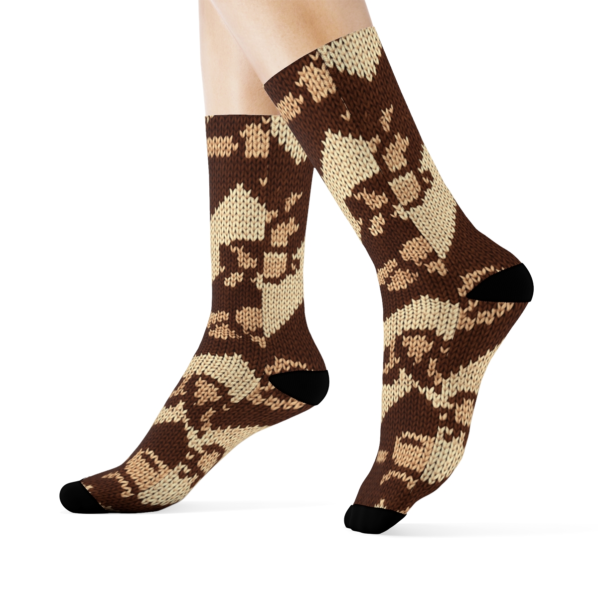 Barista Bean Chevron On Cream Field designer printed crew socks